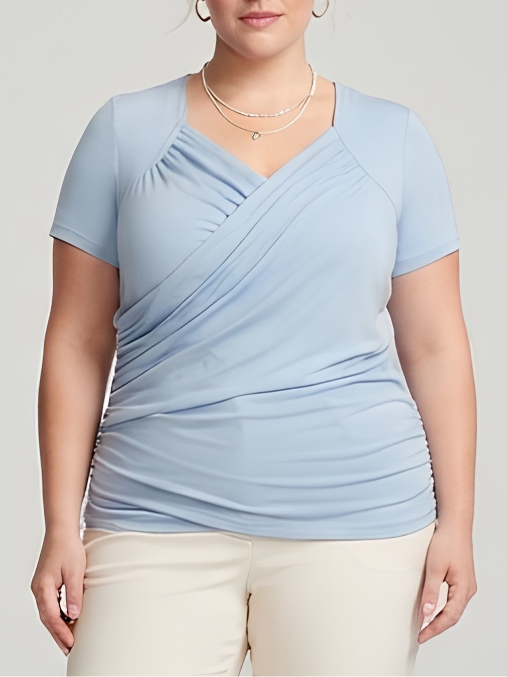 Zeagoo 3X Blue Draped Crossover Ruched Blouse - Soft Rayon Stretch Top Women's
